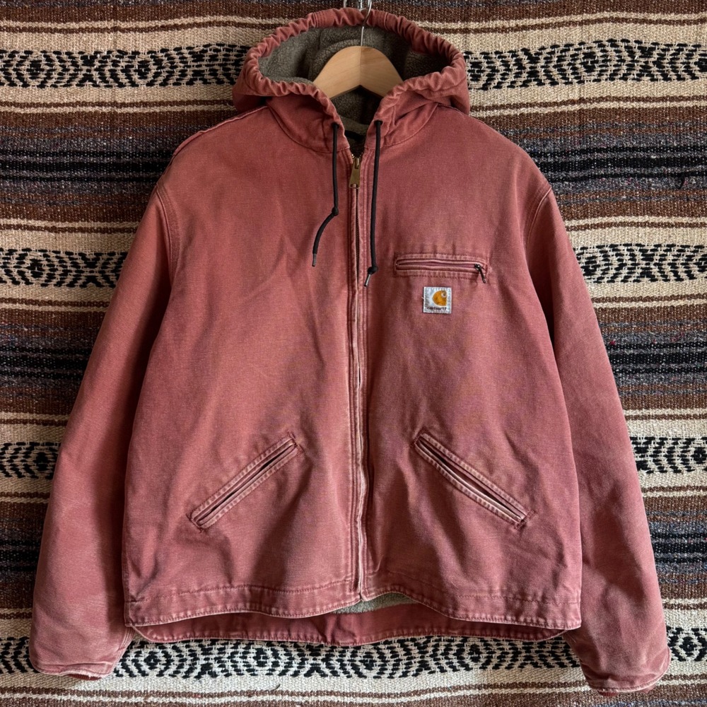 Carhartt WJ141 VRS Sandstone Sierra Jacket XL Rose Sherpa Lined Canvas Hooded